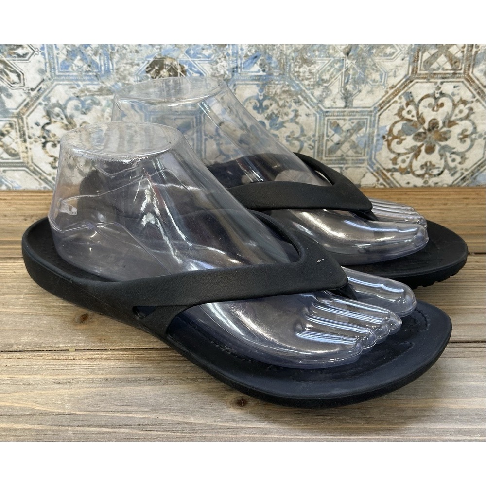 Crocs Kadee Flip Flops Sandals Women's Sz 8 Black Athleisure Comfort